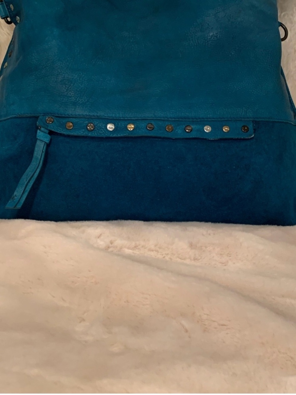 Free People We the Free Women's Blue Leather Valencia Studded Tote Handbag NWT - Picture 2 of 5